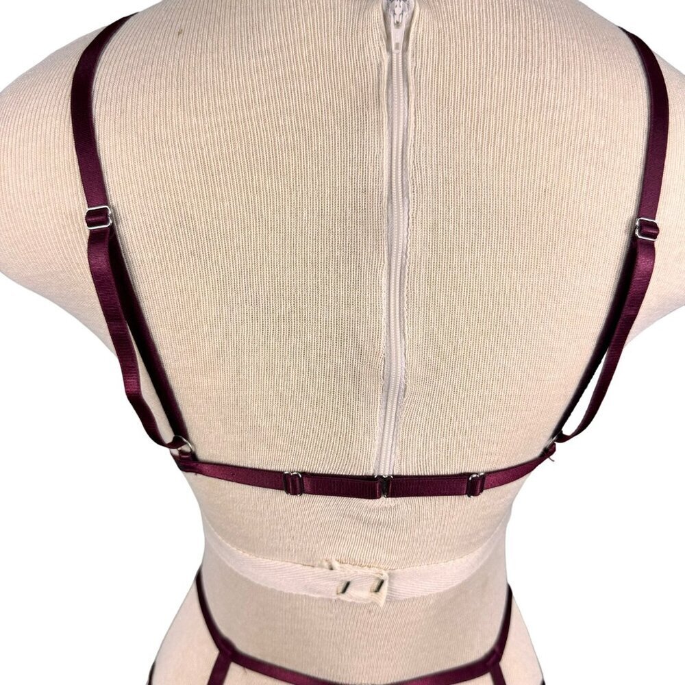 Oh La La Cherri Sexy Burgundy Lace Bralette,Panty & Garter Belt 3 Piece Lingerie - Picture 9 of 13